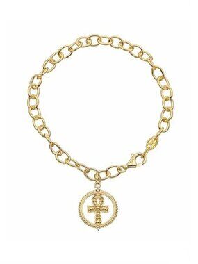 Judith Ripka Little Jewels 14K Over Silver White Topaz Ankh Charm Bracelet